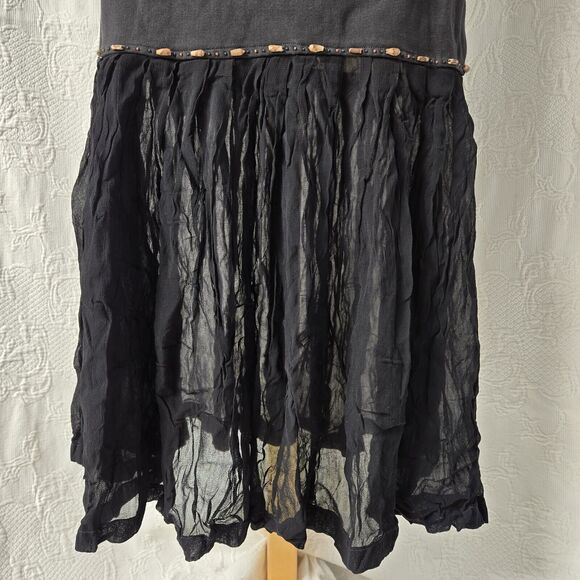 Express Black Beaded Dropwaist Flapper Dress Cotton Women Small 90s Art Deco - Picture 3 of 8